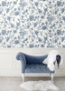 NW43402 Jasmine Chinoiserie Chinoiserie Traditional Style Navy Blue Vinyl Self-Adhesive Wallpaper by NextWall Made in United States