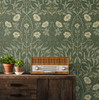 NW43904 Stenciled Floral Vintage Style Evergreen Green Vinyl Self-Adhesive Wallpaper by NextWall Made in United States