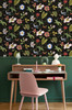 NW43000 Summer Garden Floral Contemporary Style Jet Black Vinyl Self-Adhesive Wallpaper by NextWall Made in United States
