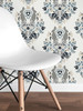 NW41808 Spring Damask Traditional Style Bluestone Gray Vinyl Self-Adhesive Wallpaper by NextWall Made in United States