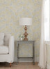 4072-70048 Faustin Yellow Floral Wallpaper Sure Strip Prepasted Wall Covering Delphine Collection from Chesapeake by Brewster Made in United States