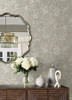 4072-70049 Agathon Taupe Neutral Floral Wallpaper Sure Strip Prepasted Wall Covering Delphine Collection from Chesapeake by Brewster Made in United States