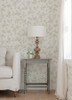 4072-70063 Nightingale Taupe Neutral Floral Trail Wallpaper Sure Strip Prepasted Wall Covering Delphine Collection from Chesapeake by Brewster Made in United States