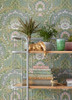 316013 Nasrin Sea Green Pink Blue Damask Wallpaper Non Woven Unpasted Wall Covering Posy Collection from Eijffinger by Brewster Made in Netherlands