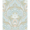 316011 Nasrin Light Sky Blue Green Damask Wallpaper Non Woven Unpasted Wall Covering Posy Collection from Eijffinger by Brewster Made in Netherlands