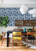 4014-26407 Giulietta Blue Painterly Geometric Abstract Wallpaper Non Woven Unpasted Wall Covering Seychelles Collection from A-Street Prints by Brewster Made in Great Britain