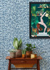 4014-26431 Flavia Blue Animal Print Wallpaper Non Woven Unpasted Wall Covering Seychelles Collection from A-Street Prints by Brewster Made in Great Britain