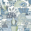 4066-26555 Fika Blue Blissful Birds & Blooms Wallpaper Eclectic Style Non Woven Unpasted Wall Covering Hannah Collection from A-Street Prints by Brewster made in Great Britain