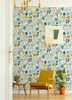 4066-26536 Juni Teal Abstract Tulips Wallpaper Scandinavian Style Non Woven Unpasted Wall Covering Hannah Collection from A-Street Prints by Brewster made in Great Britain