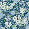 4066-26524 Karina Blue Wildflower Garden Wallpaper Farmhouse Style Non Woven Unpasted Wall Covering Hannah Collection from A-Street Prints by Brewster made in Great Britain