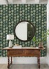 4066-26551 Sisu Evergreen Floral Geometric Wallpaper Retro Style Non Woven Unpasted Wall Covering Hannah Collection from A-Street Prints by Brewster made in Great Britain