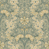 4080-83113 Ojvind Sea Green Apricot Blue Floral Ogee Glam Style Wallpaper Non Woven Unpasted Wall Covering Ingrid Collection from A-Street Prints by Brewster Made in Sweden