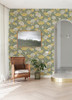 4080-83120 Eva Green Apricot Yellow Lotus Dreams Eclectic Style Wallpaper Non Woven Unpasted Wall Covering Ingrid Collection from A-Street Prints by Brewster Made in Sweden
