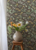 4080-92133 Magdalena Charcoal Green Gold Black Dandelion Farmhouse Style Wallpaper Non Woven Unpasted Wall Covering Ingrid Collection from A-Street Prints by Brewster Made in Sweden