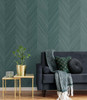 TS82104 Chevron Wood Wintergreen Teal Wallpaper Contemporary Style Type II 20 oz. Vinyl Wall Covering Even More Textures Collection by Seabrook Designs Made in United States