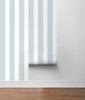 LN20412 Designer Stripe Hampton Blue Wallpaper Coastal Style Self-Adhesive Vinyl Wall Covering from Lillian August Made in United States