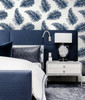 LN20312 Tossed Palm White Navy Blue Wallpaper Coastal Style Self-Adhesive Vinyl Wall Covering from Lillian August Made in United States