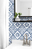 LN21212 Porto Tile Riviera Blue Wallpaper Coastal Style Self-Adhesive Vinyl Wall Covering from Lillian August Made in United States