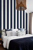 LN20402 Designer Stripe Midnight White Blue Wallpaper Coastal Style Self-Adhesive Vinyl Wall Covering from Lillian August Made in United States