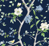 LN21312 Floral Trail Navy Blue Spring Green Wallpaper Traditional Style Self-Adhesive Vinyl Wall Covering from Lillian August Made in United States