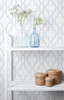 LN21112 Coastal Lattice Hampton Blue Wallpaper Coastal Style Self-Adhesive Vinyl Wall Covering from Lillian August Made in United States