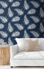 LN20322 Tossed Palm Navy Blue Wallpaper Coastal Style Self-Adhesive Vinyl Wall Covering from Lillian August Made in United States