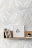 SG11905 Birds of Paradise Pearl Metallic Silver Tropical Style Wallpaper Self-Adhesive Vinyl Wall Covering Stacy Garcia Home Collection by The Sojourn Made in United States