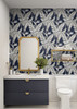SG11902 Birds of Paradise Navy Metallic Pewter Blue Tropical Style Wallpaper Self-Adhesive Vinyl Wall Covering Stacy Garcia Home Collection by The Sojourn Made in United States