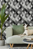 SG11100 Marquetry Greystone Black  Contemporary Style Wallpaper Self-Adhesive Vinyl Wall Covering Stacy Garcia Home Collection by The Sojourn Made in United States