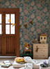 4111-63013 Växa Teal Rabbits & Rosehips Wallpaper Whimsical Style Unpasted Non Woven Wall Covering Briony Collection from A-Street Prints by Brewster Made in Sweden