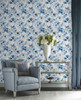 LN31102 Watercolor Tossed Leaves Blue Lagoon Wallpaper Contemporary Style Self-Adhesive Wall Covering from Lillian August Made in United States