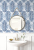 PR10702 Paradise Palm Prepasted Coastal Blue Wallpaper Coastal Style Prepasted Paper (Coated) Wall Covering by Prepasted Online from Seabrook Designs