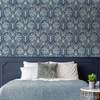 PR10302 Bird Ogee Prepasted Navy Sky Blue Wallpaper Vintage Style Prepasted Paper (Coated) Wall Covering by Prepasted Online from Seabrook Designs