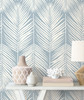 PR11402 Palm Silhouette Prepasted Light Blue Wallpaper Coastal Style Prepasted Paper (Coated) Wall Covering by Prepasted Online from Seabrook Designs