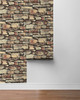 AS20101 Cornish Faux Stone Warm Natural Brown Wallpaper Rustic Style Peel & Stick Vinyl Wall Coverings from Arthouse by NextWall Made in United States