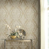 KT2217 Charleston Damask Bronze Brown Off White Modern Theme Unpasted Paper Wallpaper from Ronald Reddings 24 Karat Made in United States
