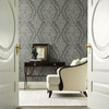 KT2216 Charleston Damask Gray Off White Modern Theme Unpasted Paper Wallpaper from Ronald Reddings 24 Karat Made in United States