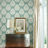 KT2146 Teardrop Damask Teal Green Off White Traditional Theme Unpasted Non Woven Wallpaper from Ronald Reddings 24 Karat Made in United States