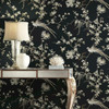 KT2173 Bird And Blossom Chinoserie Black Off White Tan Botanical Theme Unpasted Non Woven Wallpaper from Ronald Reddings 24 Karat Made in United States