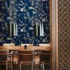 KT2171 Bird And Blossom Chinoserie Blue Off White Botanical Theme Unpasted Non Woven Wallpaper from Ronald Reddings 24 Karat Made in United States