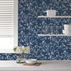 2927-80712 Southport Delicate Branches Navy Blue Botanical Theme Unpasted Screen Acrylic Coated Wallpaper from A-Street Prints Newport Made in United States