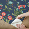 PSW1516RL Heirloom Floral Navy Blue Green Red Botanical Theme Peel & Stick Wallpaper from Erin & Ben Co. Premium Peel + Stick Made in United States