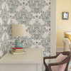 PSW1433RL Cottontail Toile Linen Charcoal Black Gray Botanical Theme Peel & Stick Wallpaper from Erin & Ben Co. Premium Peel + Stick Made in United States