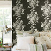 PSW1156RL Tea Rose Black Off White Floral Theme Wallpaper from York Premium Peel & Stick Magnolia Home Made in United States