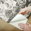 PSW1156RL Tea Rose Black Off White Floral Theme Wallpaper from York Premium Peel & Stick Magnolia Home Made in United States
