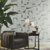 MD7111 Abstract Geo Fog Gray Silver Geometric Theme Unpasted  Raised Foil on Non-Woven Wallpaper from Antonina Vella Modern Metals Second Edition