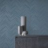 MD7224 Polished Chevron Blue Silver Gray Geometric Theme Unpasted  Raised Foil on Non-Woven Wallpaper from Antonina Vella Modern Metals Second Edition