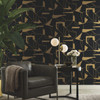 MD7115 Abstract Geo Black Gold Geometric Theme Unpasted  Raised Foil on Non-Woven Wallpaper from Antonina Vella Modern Metals Second Edition