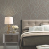 MD7121 Trees Silhouette Mocha Brown Silver Modern Theme Unpasted  Raised Foil on Non-Woven Wallpaper from Antonina Vella Modern Metals Second Edition