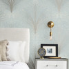 OI0685 Papyrus Plume Sky Blue Off White Botanical Theme Unpasted Non Woven Wallpaper from New Origins Made in United States
